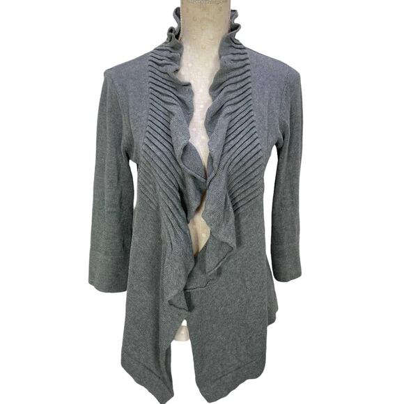 Soft Surroundings Cardigan Sweater Size XS Gray Ruffled Knit Oepn Front Layering - Picture 1 of 8